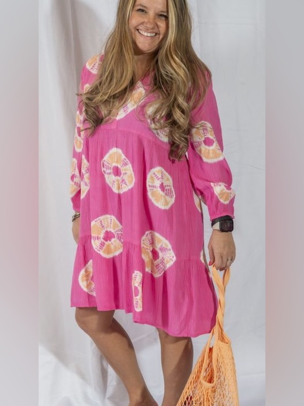 Charlie Paige pink tie-dye flowy dress